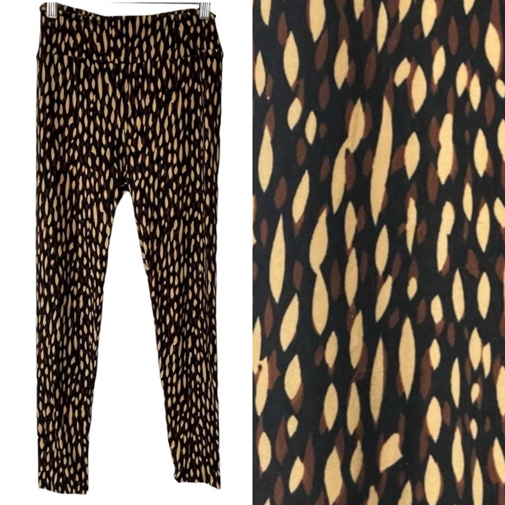 LuLaRoe Leggings OS Black/Brown/Tan Pattern - lightly used